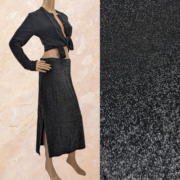 Vintage 1990s Nexxen Skirt and Cardigan 2 Piece Set Gray Metallic Silver Size M - Picture 1 of 9
